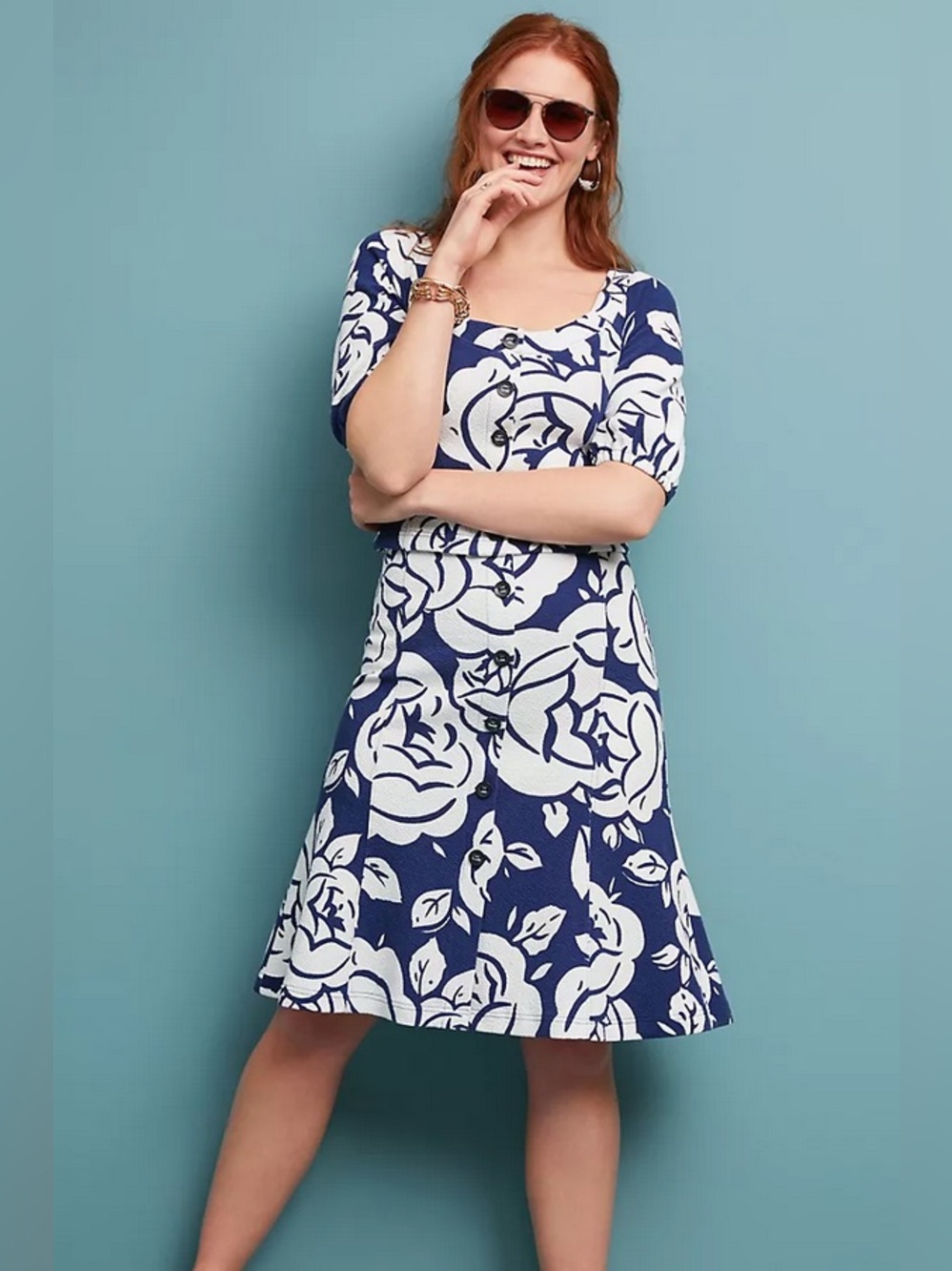 MAEVE BY ANTHROPOLOGIE Amiens Navy Floral Two Piece Set - Skirt & Top